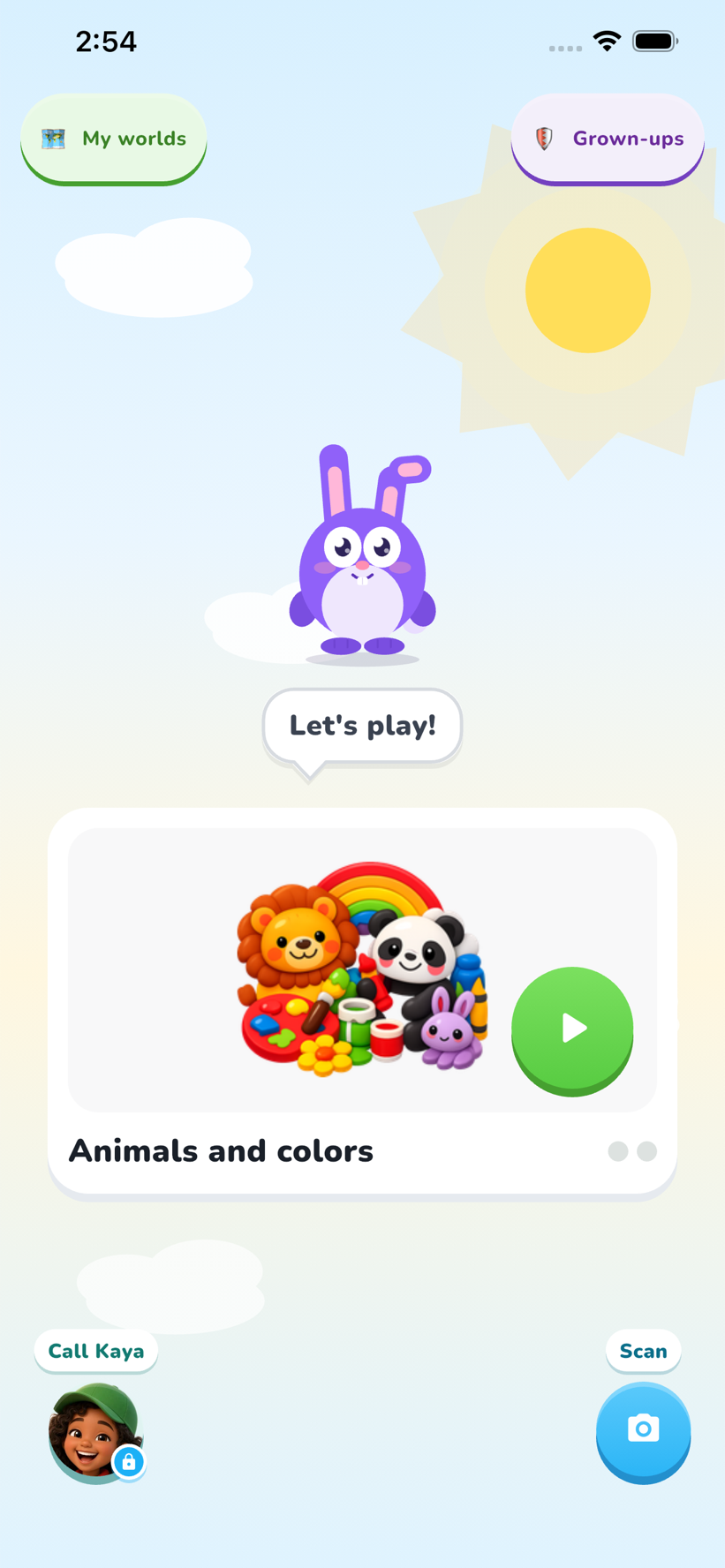 Yagu Play Home on iPhone — Animals and colors with Call Kaya and Scan