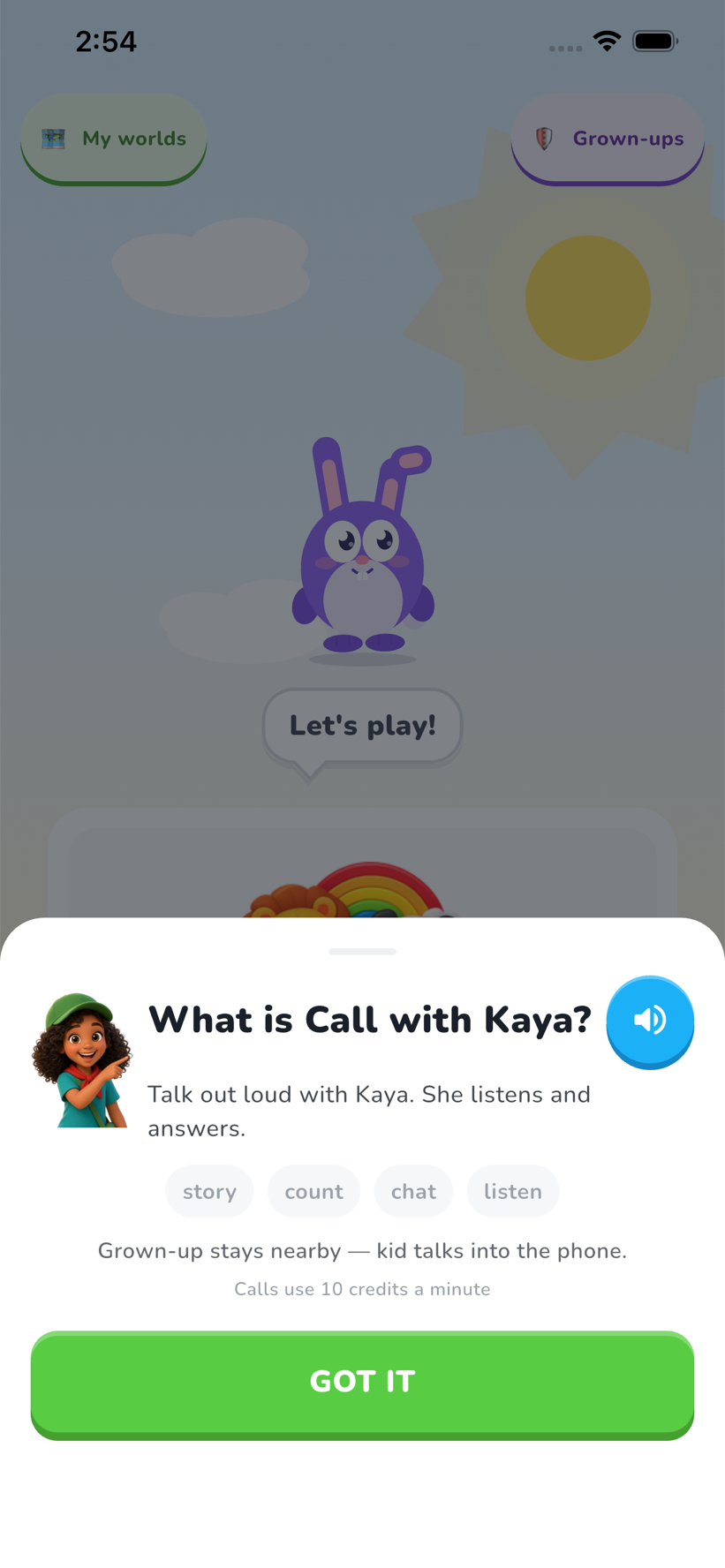 What is Call with Kaya? — kids confirm before the mic opens